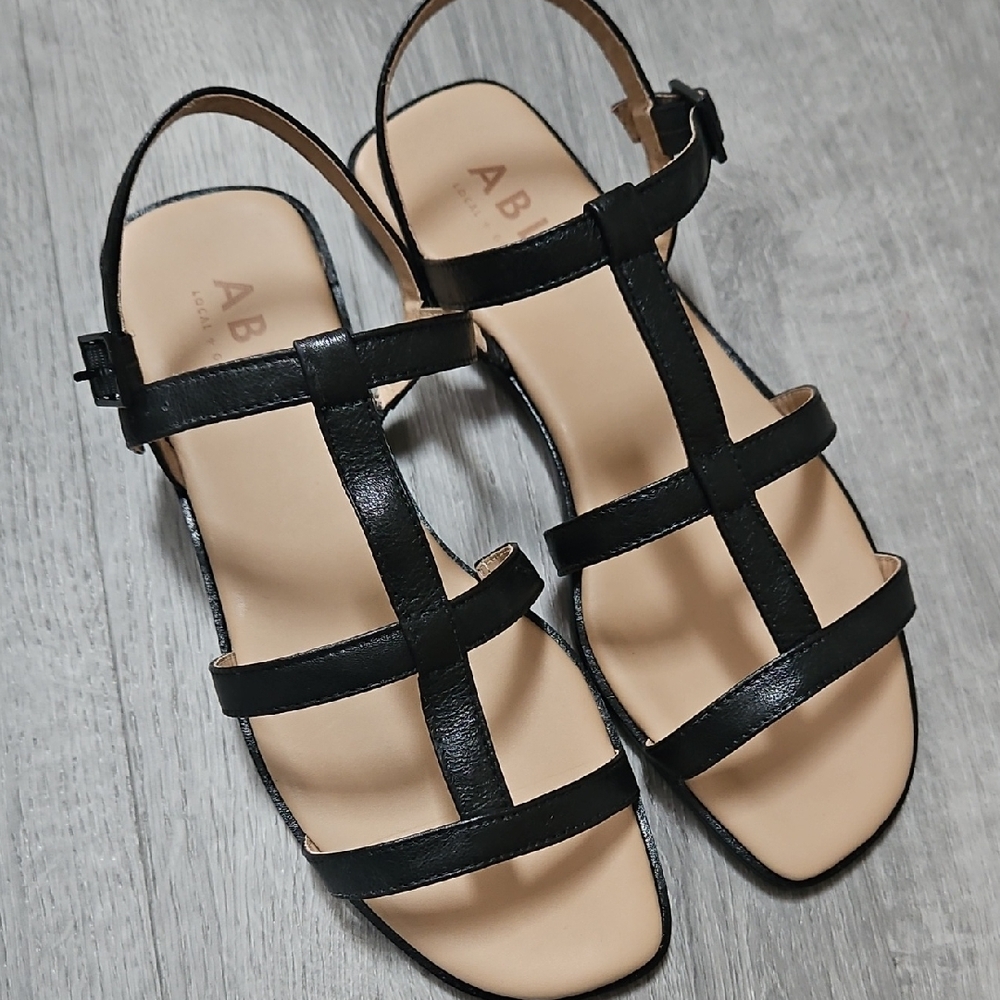 Able Black Cassie Strappy Leather Sandals